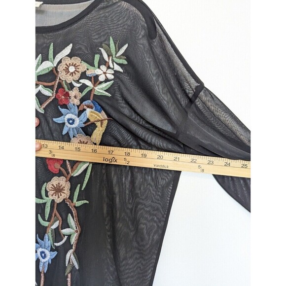 Miss Love Black Mesh Embroidered Bird Blouse Size Small - Picture 11 of 13